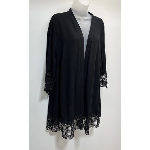 Studio Works Burnout cardigan sweater, Black with lace & sleeve trim, NWT 2X - Picture 3 of 8